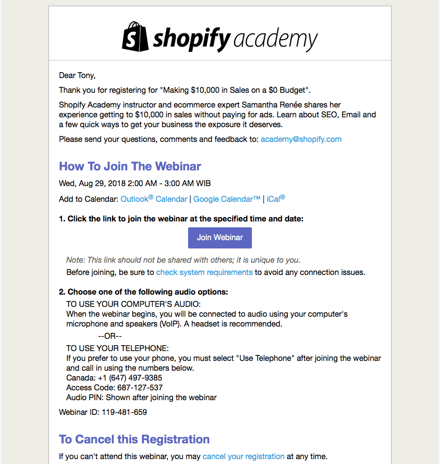 successful shopify webinar registration