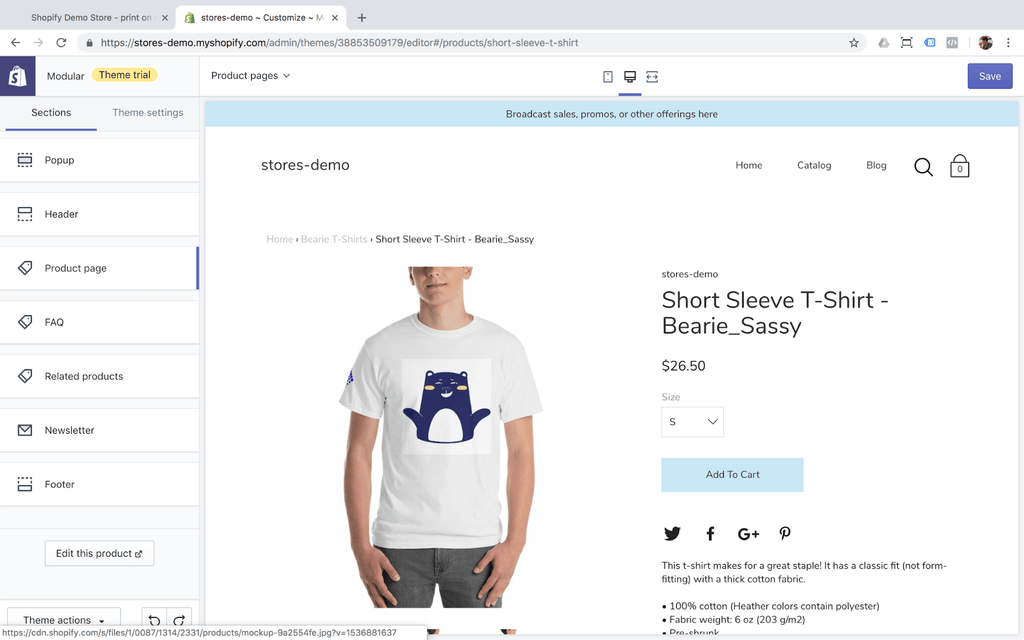 short sleeve t shirt product pages demo