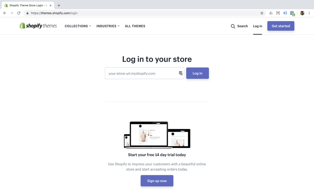 login shopify demo store