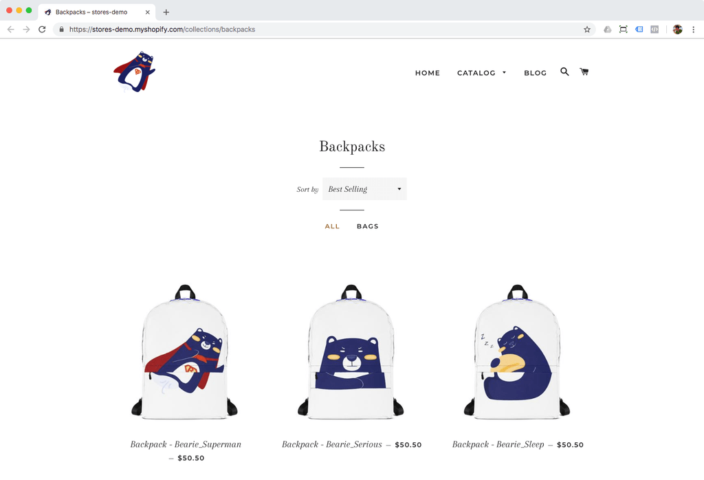 backpack shopify demo collection