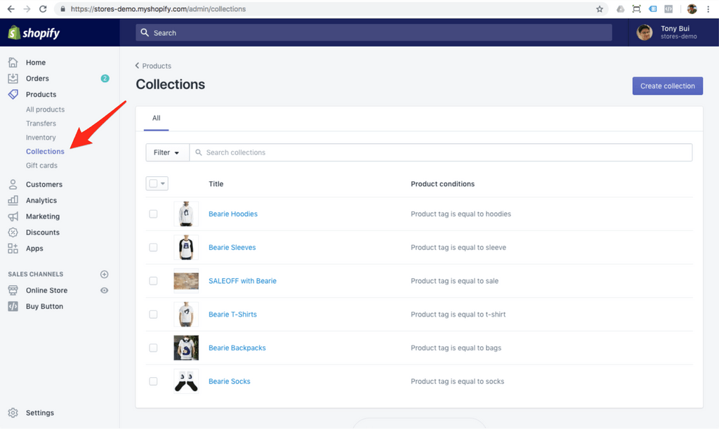 shopify collections demo