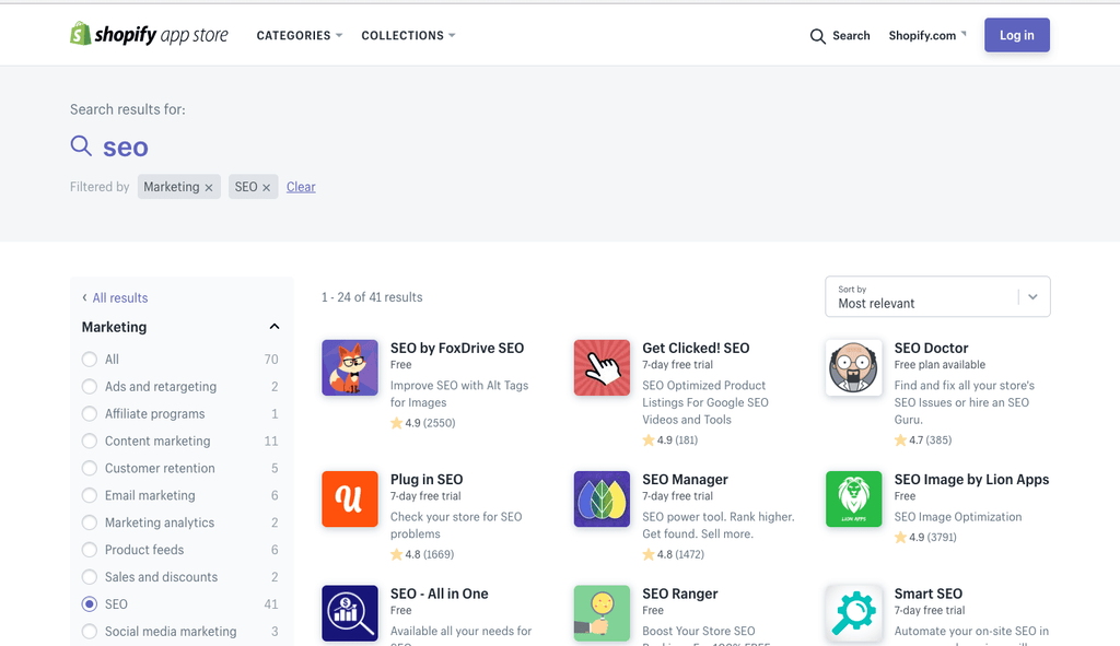 shopify seo category shopify app store