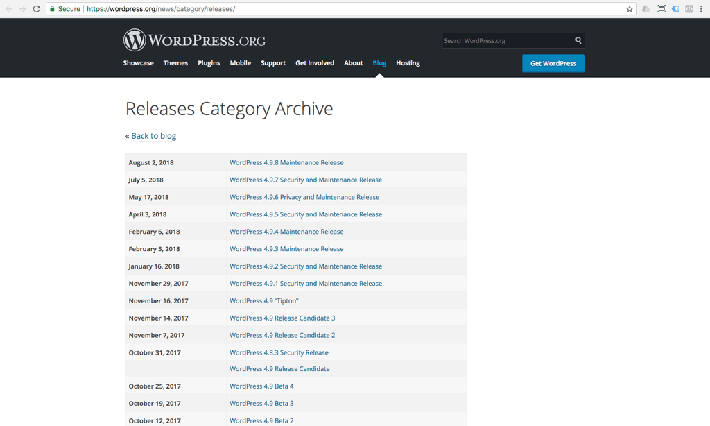 wordpress change log