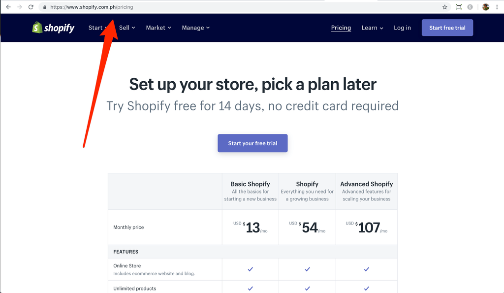shopify Philippines pricing vs Shopify UK Pricing