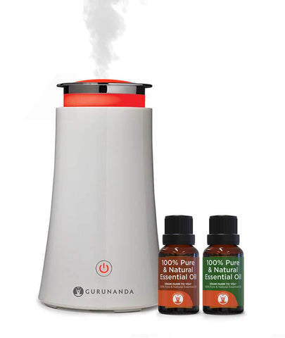 White Tower Diffuser + 2 Oils - Ultrasonic Essential Oil Diffuser - GuruNanda