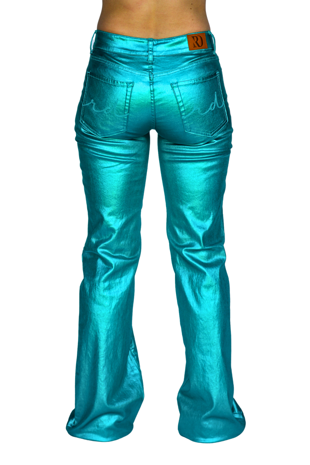 TURQUOISE METALLIC SIGNATURE TROUSERS