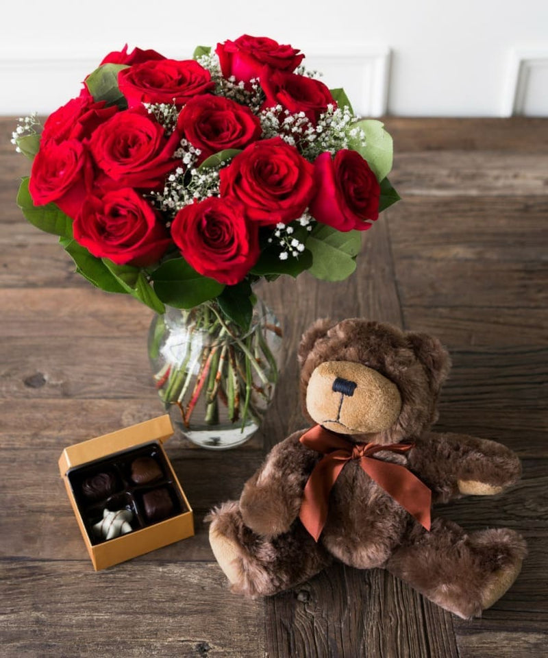 dozen roses teddy bear