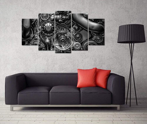 Engine Engineering Closeup Gear Chain 5 Piece Canvas Print Poster Wall Art Home Decor