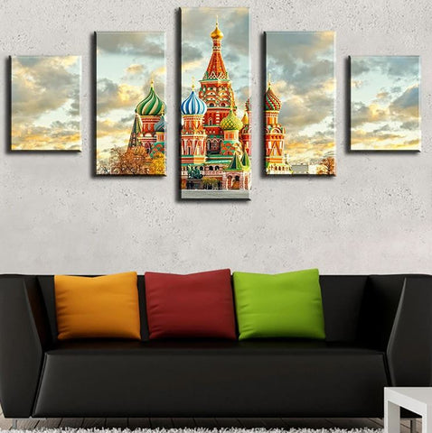 Moscow Kremlin landmark Landscape 5 Piece Canvas Print Poster Wall Art Home Decor