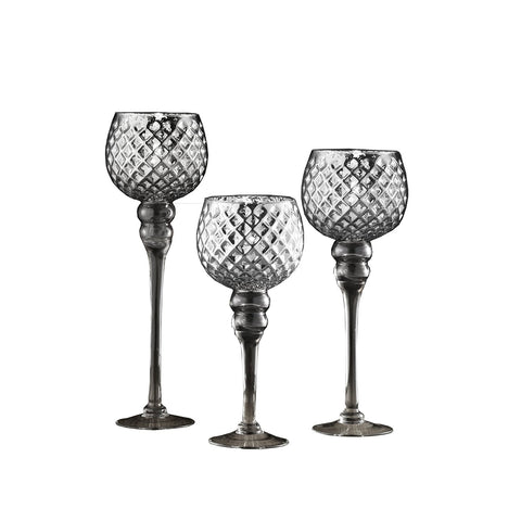 Silver Assorted Standing Candle Holders Globes Hurricanes, Set of 3
