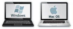 Image of two laptops, one Windows-based, one MAC-based