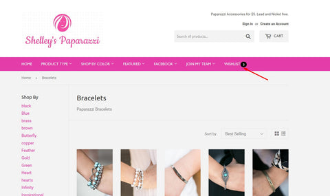 Paparazzi Accessories Jewelry wishlist main menu bar