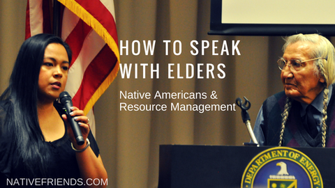 How to Speak with Elders: Native Americans and Resource Management, by Emily Washines, Native Friends. In the photo Emily Washines and Russell Jim (Yakama Nation tribal members)