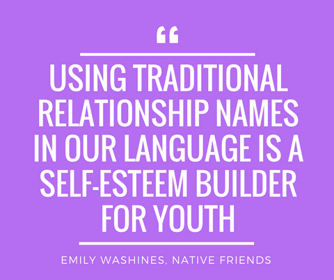 Using traditional relationship names in our language is a self-esteem builder for youth. Quote by Emily Washines 