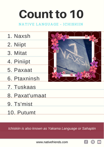 How to count to 10 in Ichiskiin - Native American Language, aka Sahaptin, or Yakama language, by Emily Washines, Native Friends