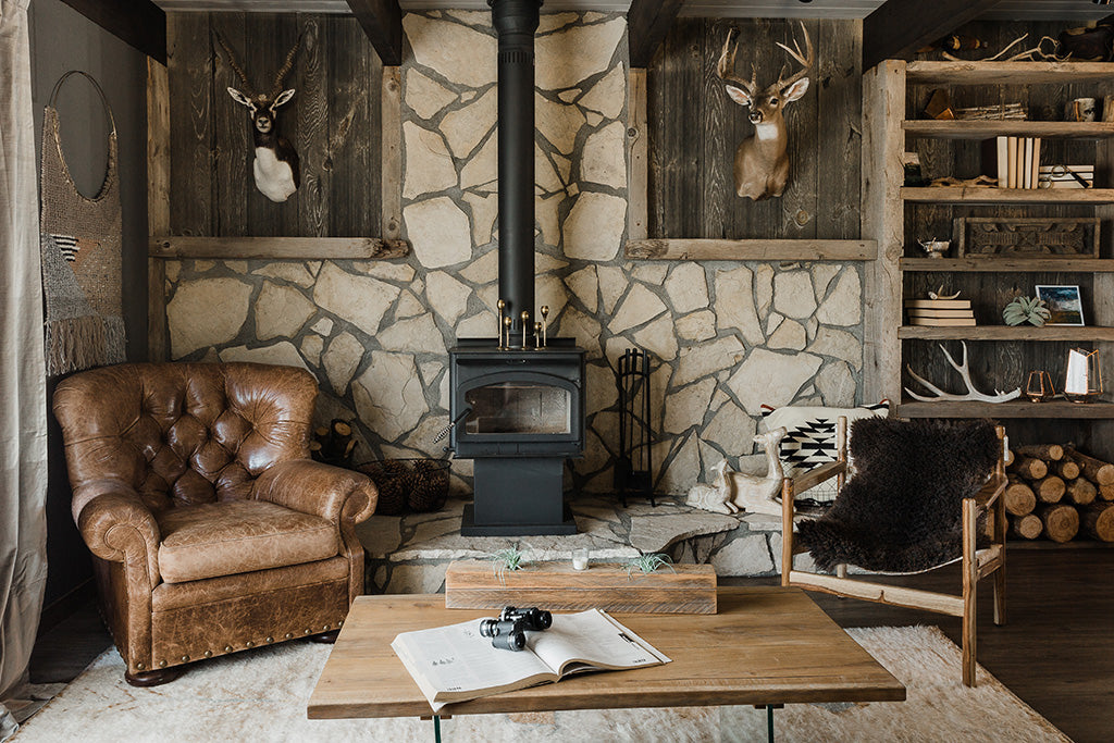 Rustic Living Room with wood stove
