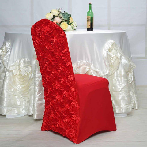 Red satin rosette chair cover