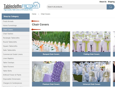 Fresh Arrivals & Chair Covers Pages