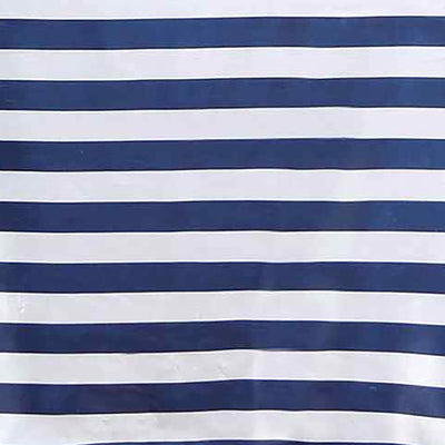 120" | 135 gsm | Navy & White Stripe Premium Round Satin Tablecloth#whtbkgd