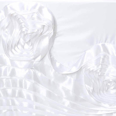 132" White Large Rosette Round Lamour Satin Tablecloth#whtbkgd