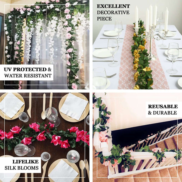 6FT White Rose Chain Garland UV Protected Artificial Flower