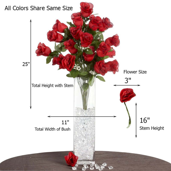 4 Bushes | 96 Pcs Fushia Artificial Rose Silk Flowers | Real Touch Wholesale Fake Flowers