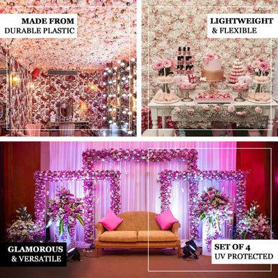 4 Panels UV Protected Assorted Flower Wall Mat Backdrop | White/Champagne