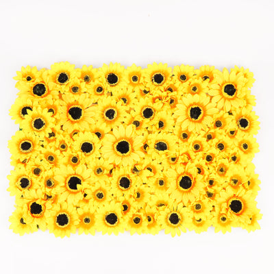 11 Sq ft. | 4 Panels Artificial Sunflower Wall Mat Backdrop, Flower Wall Decor