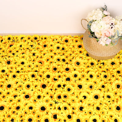 11 Sq ft. | 4 Panels Artificial Sunflower Wall Mat Backdrop, Flower Wall Decor