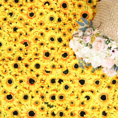 11 Sq ft. | 4 Panels Artificial Sunflower Wall Mat Backdrop, Flower Wall Decor