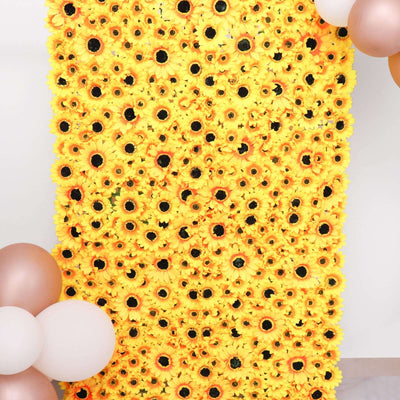 11 Sq ft. | 4 Panels Artificial Sunflower Wall Mat Backdrop, Flower Wall Decor