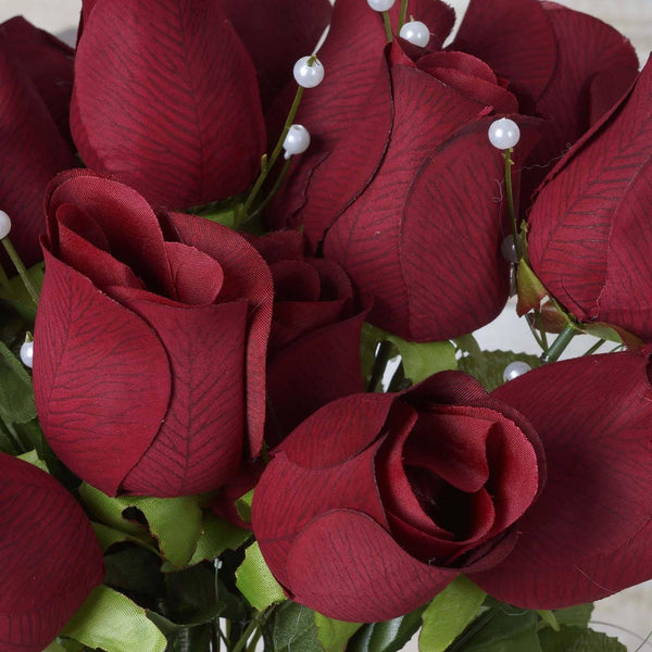 42 Giant Velvet Rose Buds on Long Stems - Burgundy