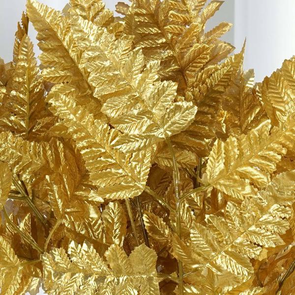 12 Bush 144 pcs Gold Artificial Leather Fern Branches