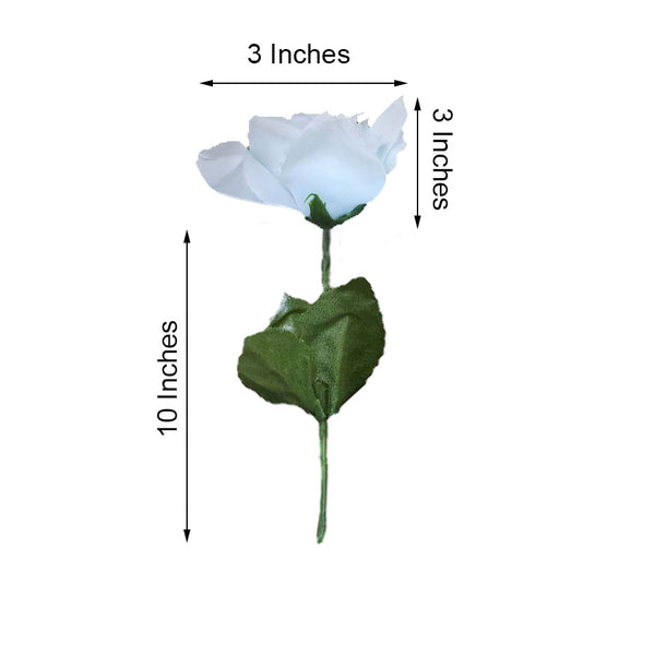 12 Bushes 84 pcs Light Blue Artificial Silk Rose Flowers With Green Leaves