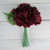 12inch Burgundy Artificial Silk Peonies Bouquet, Faux Peony Spray Bush