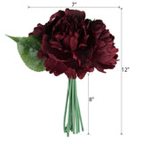 12inch Burgundy Artificial Silk Peonies Bouquet, Faux Peony Spray Bush