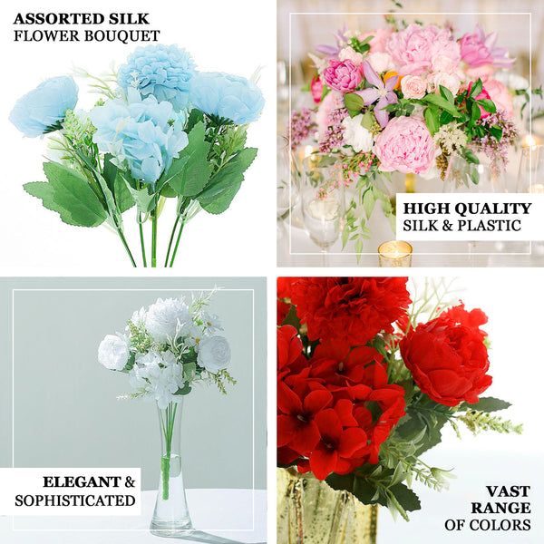 2 Bouquets | Red Artificial Silk Peony Flower Bush Arrangement