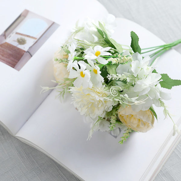 2 Bouquets | Ivory Artificial Silk Peony Flower Bush Arrangement
