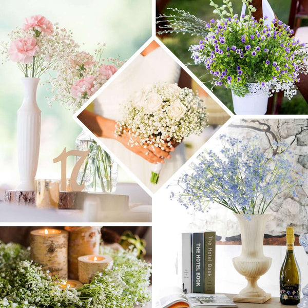 4 Pack | 27inch Fushia Babys Breath Artificial Flowers, Gypsophila Real Touch Silk Flowers Stem