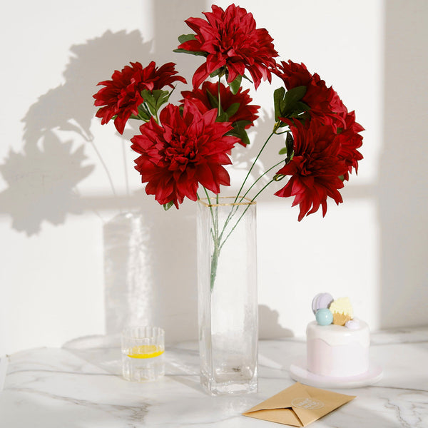 Pack of 2 | 20inch Red Dahlia Flower Bushes, Artificial Wedding Bouquets