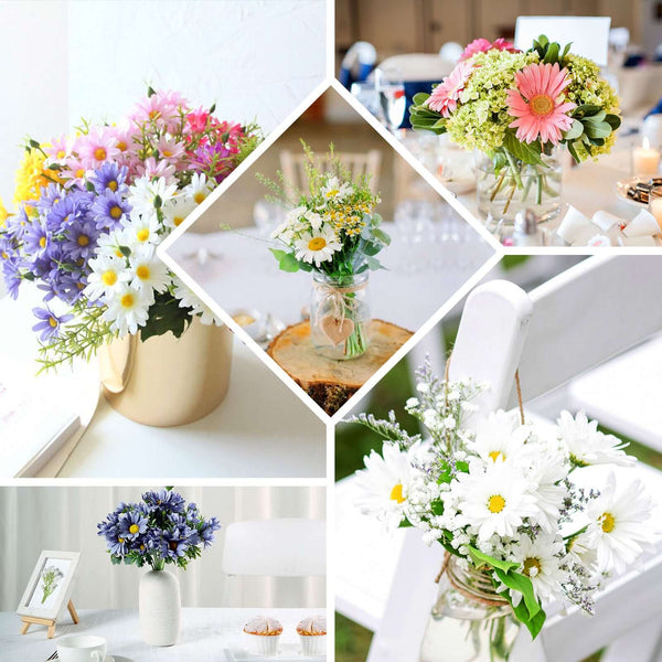 4 Pack | 11inch Artificial Daisy Flower Bushes, Silk Flowers For Vases - Lavender
