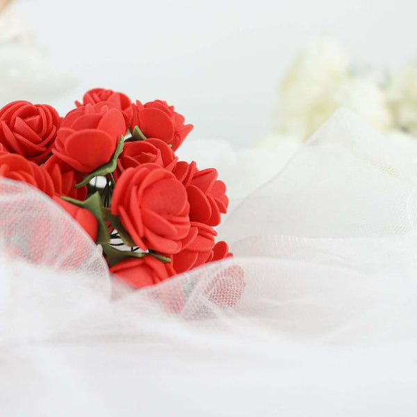 48 Roses | 1Inch Red Real Touch Artificial DIY Foam Rose Flowers With Stem, Craft Rose Buds