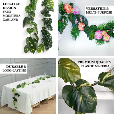 6ft Light Green Artificial Monstera Leaf Garland Plant, Tropical Vine