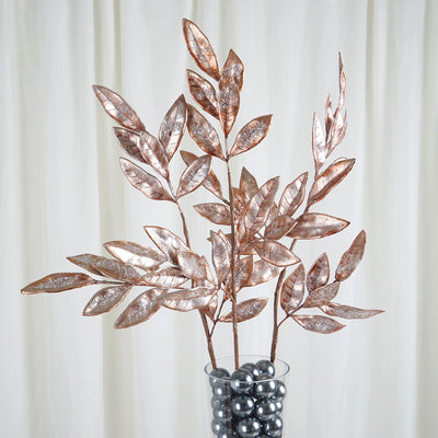 2 Stems | 28inch Blush/Rose Gold Artificial Bay Leaf Branch Vase Filler