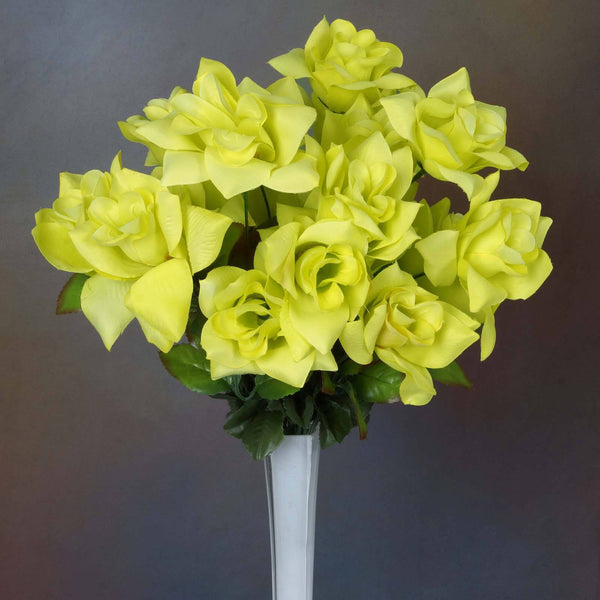 24 Bushes | 13inches Lime Green Artificial Full Bloom Rose Flower Bouquets