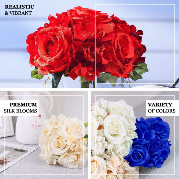 2 Pack | Coral Rose & Hydrangea Artificial Silk Flowers Bouquet