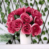 12inches Fuchsia Artificial Velvet-Like Fabric Rose Flower Bouquet Bush