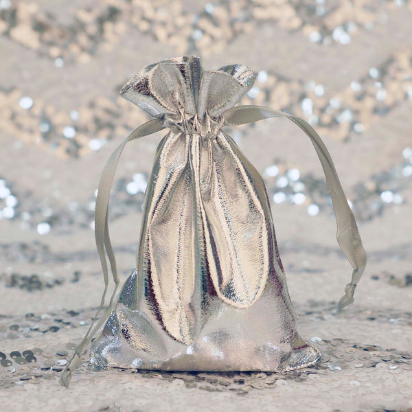 10 Pack | 4"x6" Silver Lame Satin Favor Bags | Gift Bags for Wedding Favors