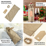 10 Pack | Natural Faux Burlap 6inch x 14inch Reusable Wine Gift Favor Bags Party