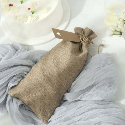 10 Pack | Natural Faux Burlap 6inch x 14inch Reusable Wine Gift Favor Bags Party